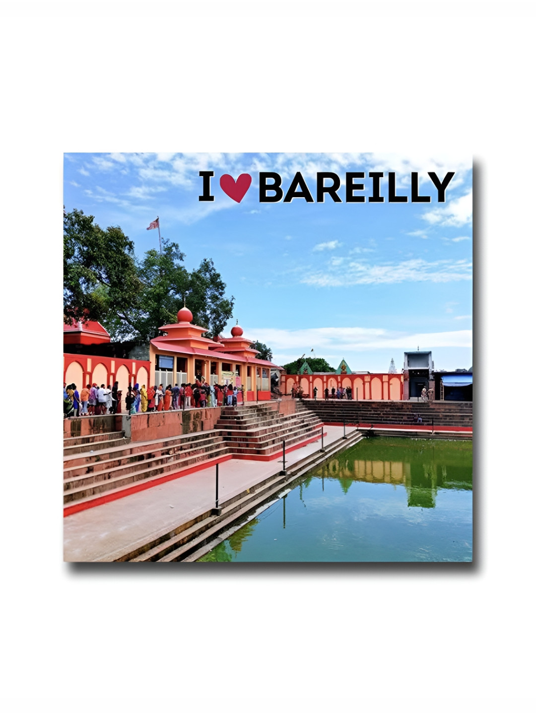 ARTBUG Blue & Red I love Bareilly City Printed Wooden FridgeMagnet
