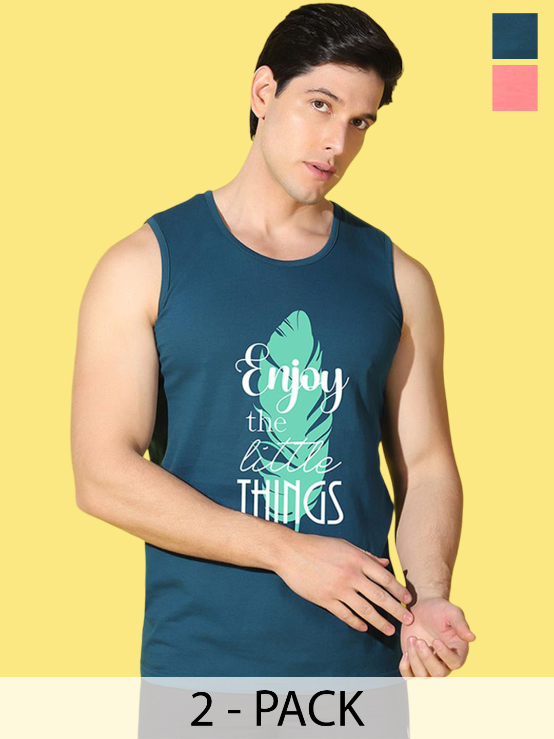WOOSTRO Men Pack Of 2 Printed Super Combed Cotton Gym Vests VWS26(HARD PEACH)(ENJOY PEACO