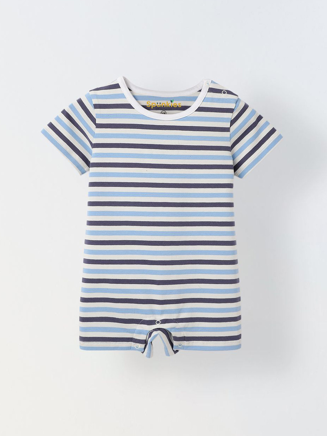 SPUNKIES Infant Blue & white Stripe Cotton Round Neck Romper