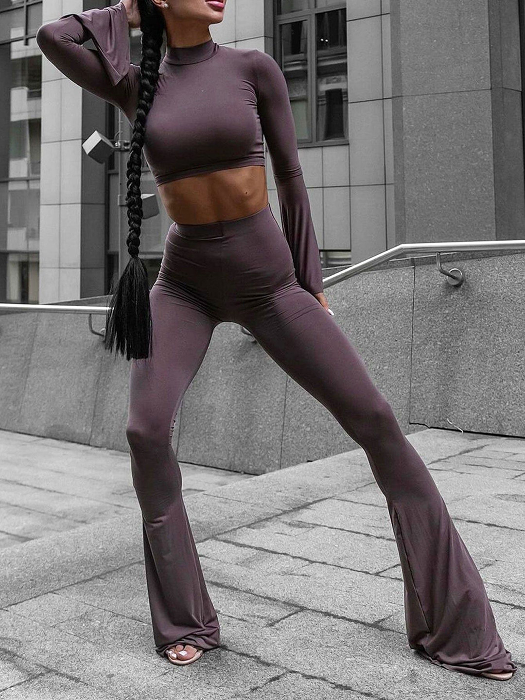 Outzidr Crop Top Full Sleeves With Trousers Co-Ords