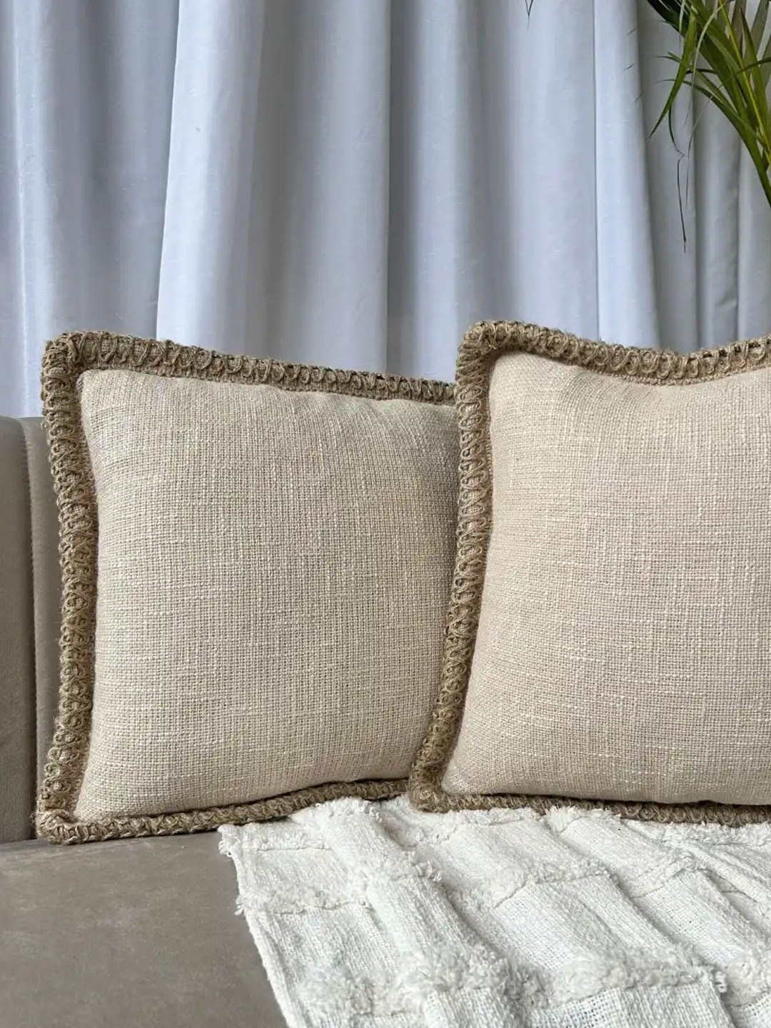 EXPORT HOUSE Cream Cotton Ultra Soft 2 Piece Square Cushion Covers -16x16In