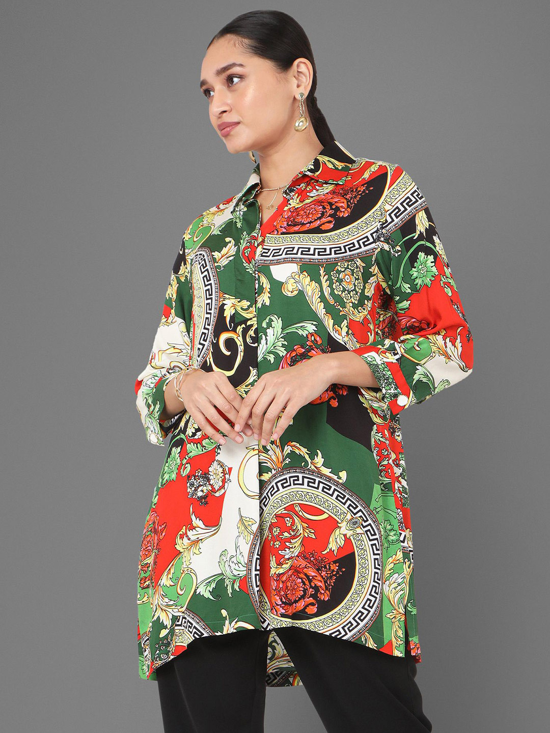 Tamiska By Narendra Kumar Shirt Collar Printed Tunic