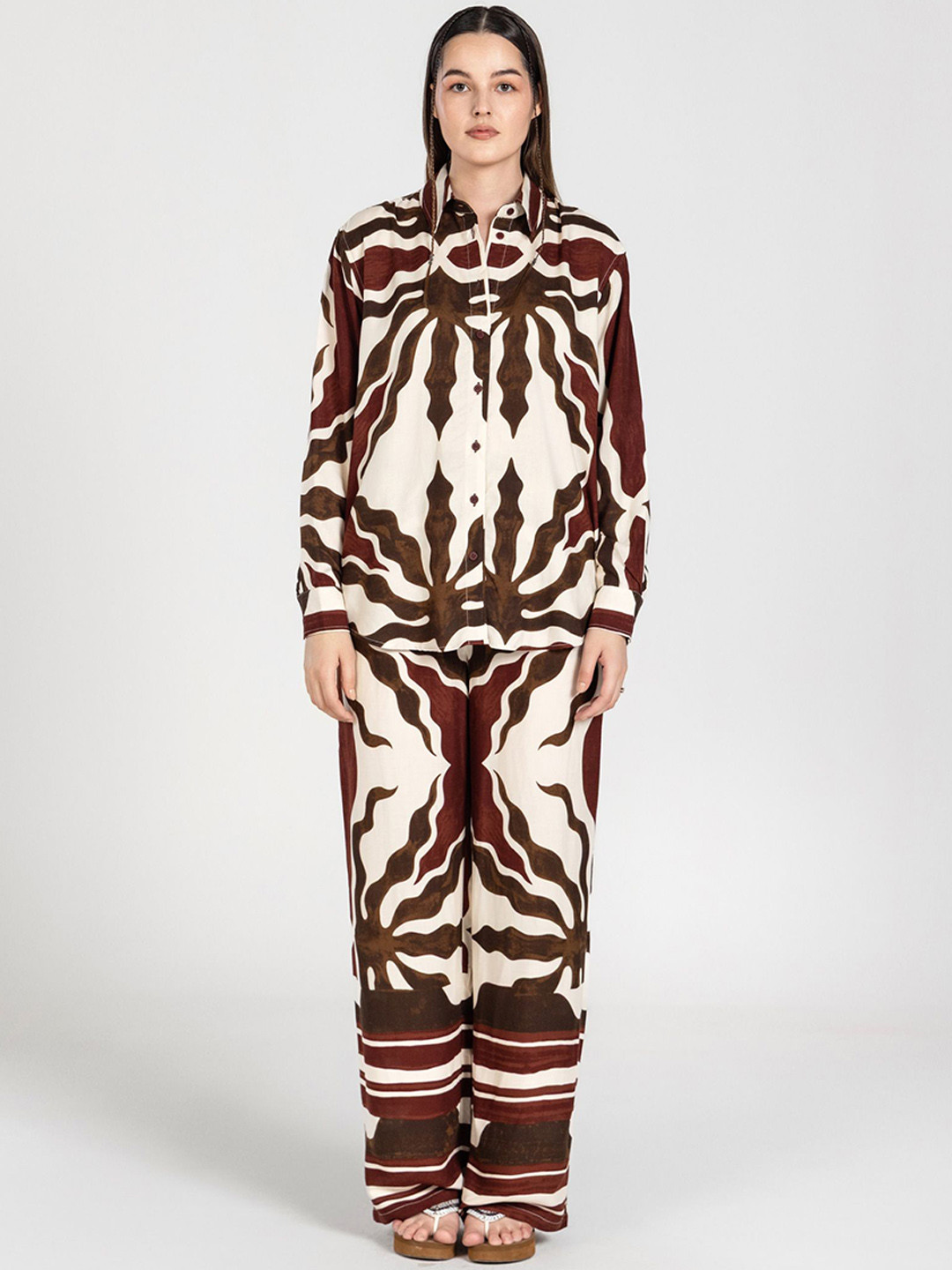 Past Modern Shirt Collar Neck Shirt With Trousers Co-Ords