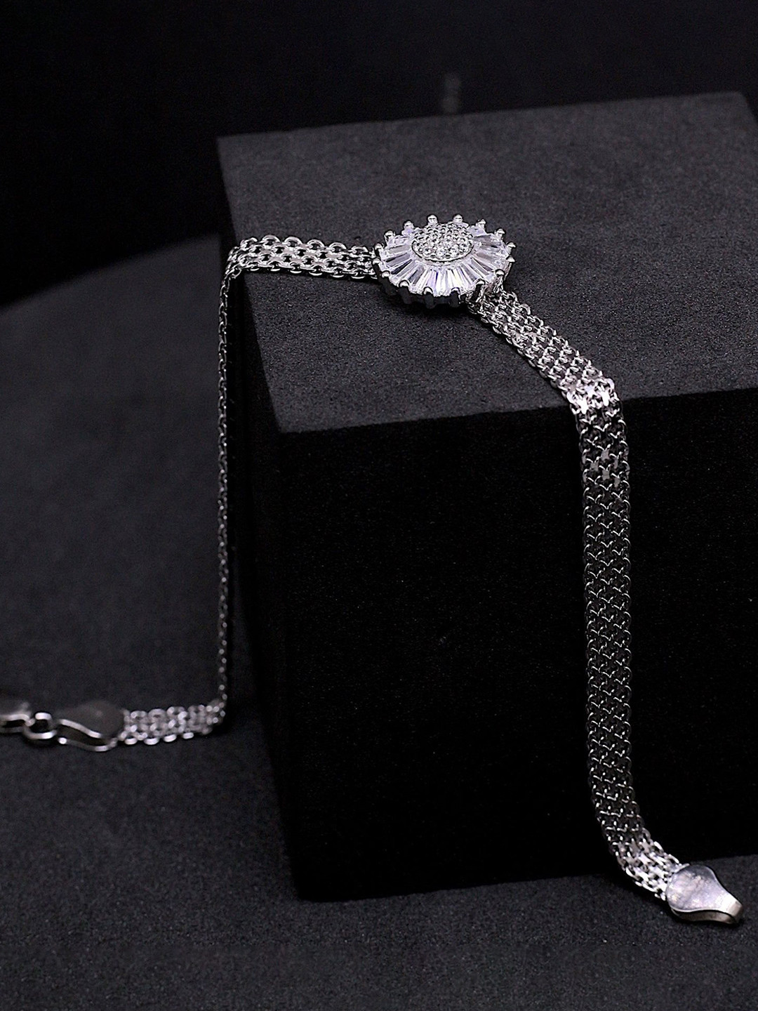 Silver by HM Women Sterling Silver Cubic Zirconia Rhodium-Plated Link Bracelet