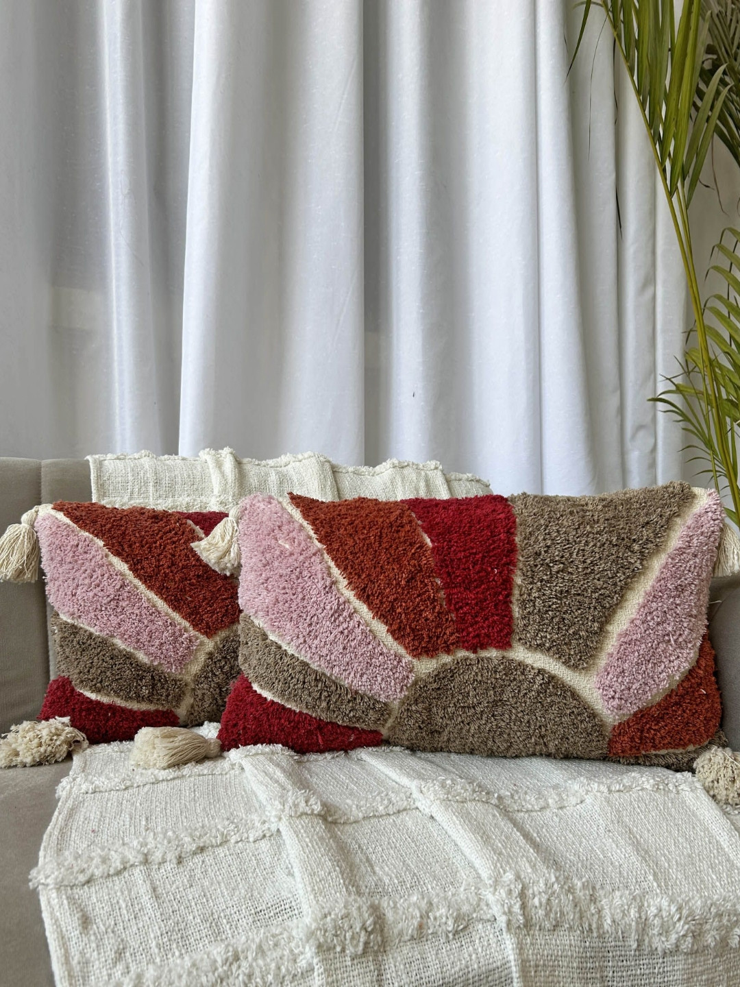 EXPORT HOUSE Self Design Cotton Ultra Soft 2 Pcs Textured Cushion Covers - 12 x 20 Inches