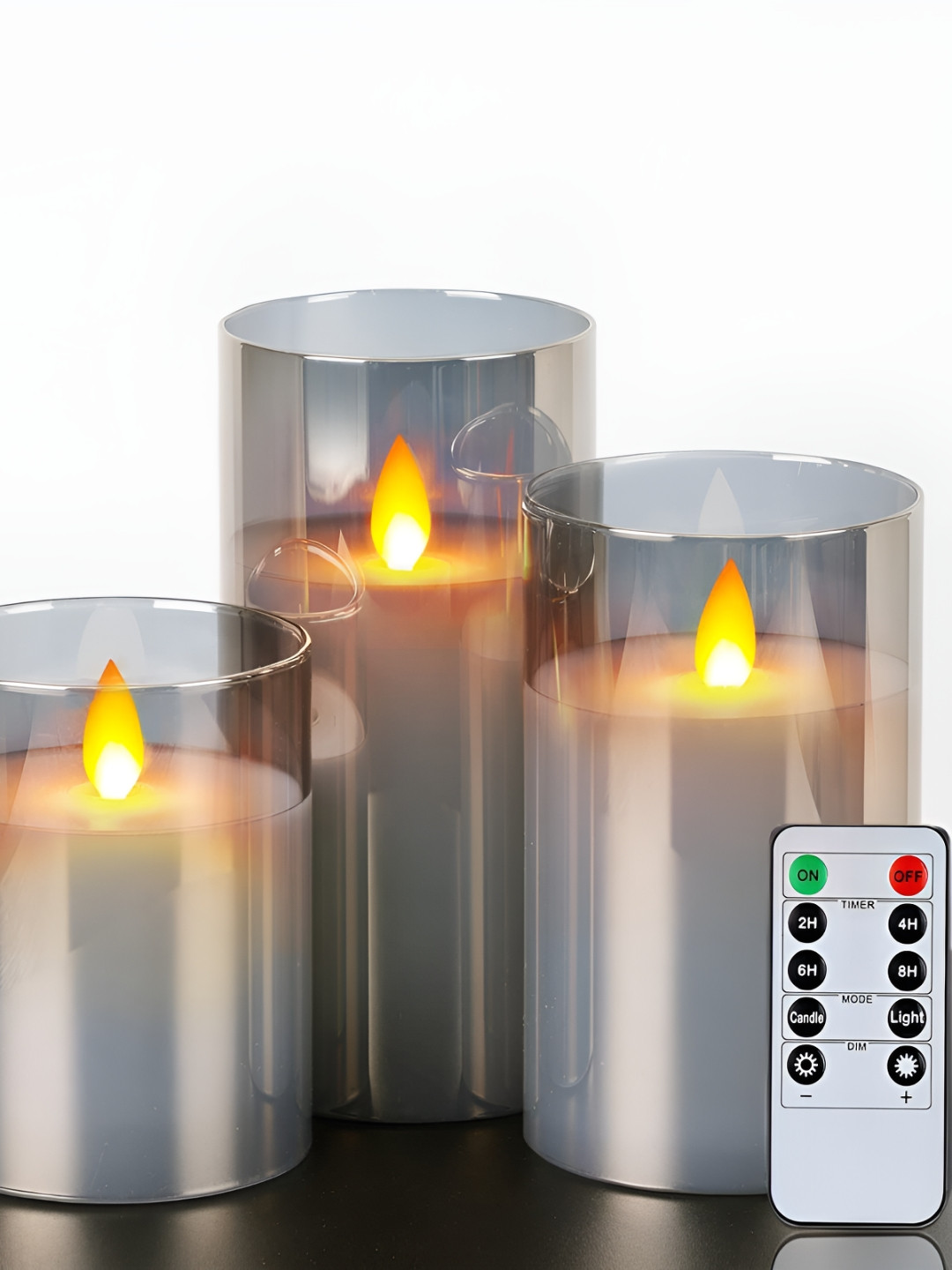 LTETTES Glass Pillar LED 3Pcs Scented 1 Wick Solid Geometric Regular Jar Candles
