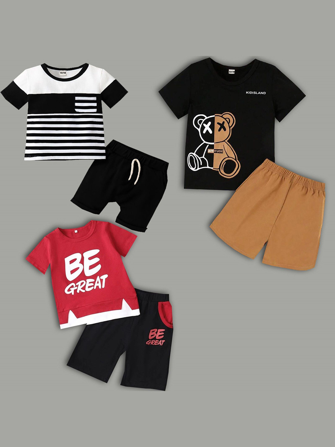 HELPOM Unisex Kids Printed T-shirt with Shorts