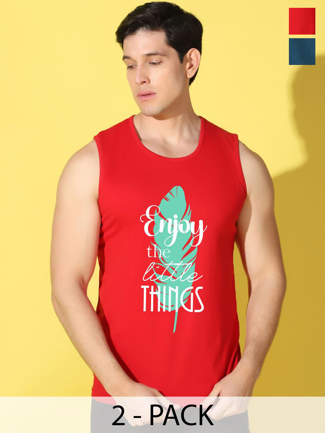 WOOSTRO Pack Of 2 Printed Combo Cotton Innerwear VestsVWS26(ENJOY RED)(MORE PEACOCK)