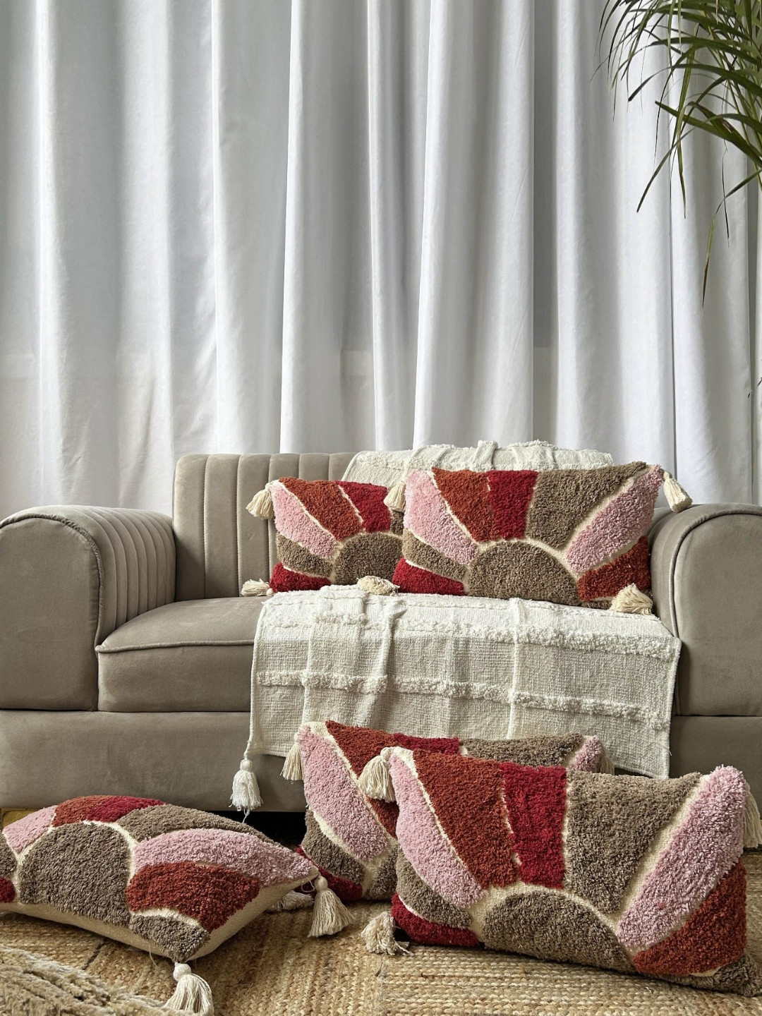 EXPORT HOUSE Embroidered Polyester Silk Anti-Wrinkle 5 Pcs Cushion Covers -12x20In