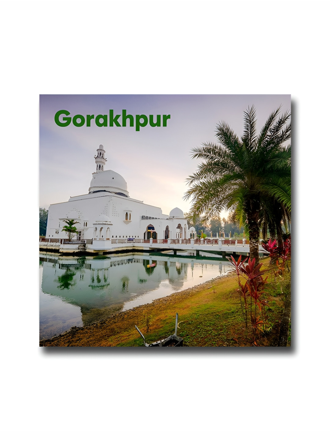 ARTBUG White & Green Gorakhpur City Printed Wooden FridgeMagnet