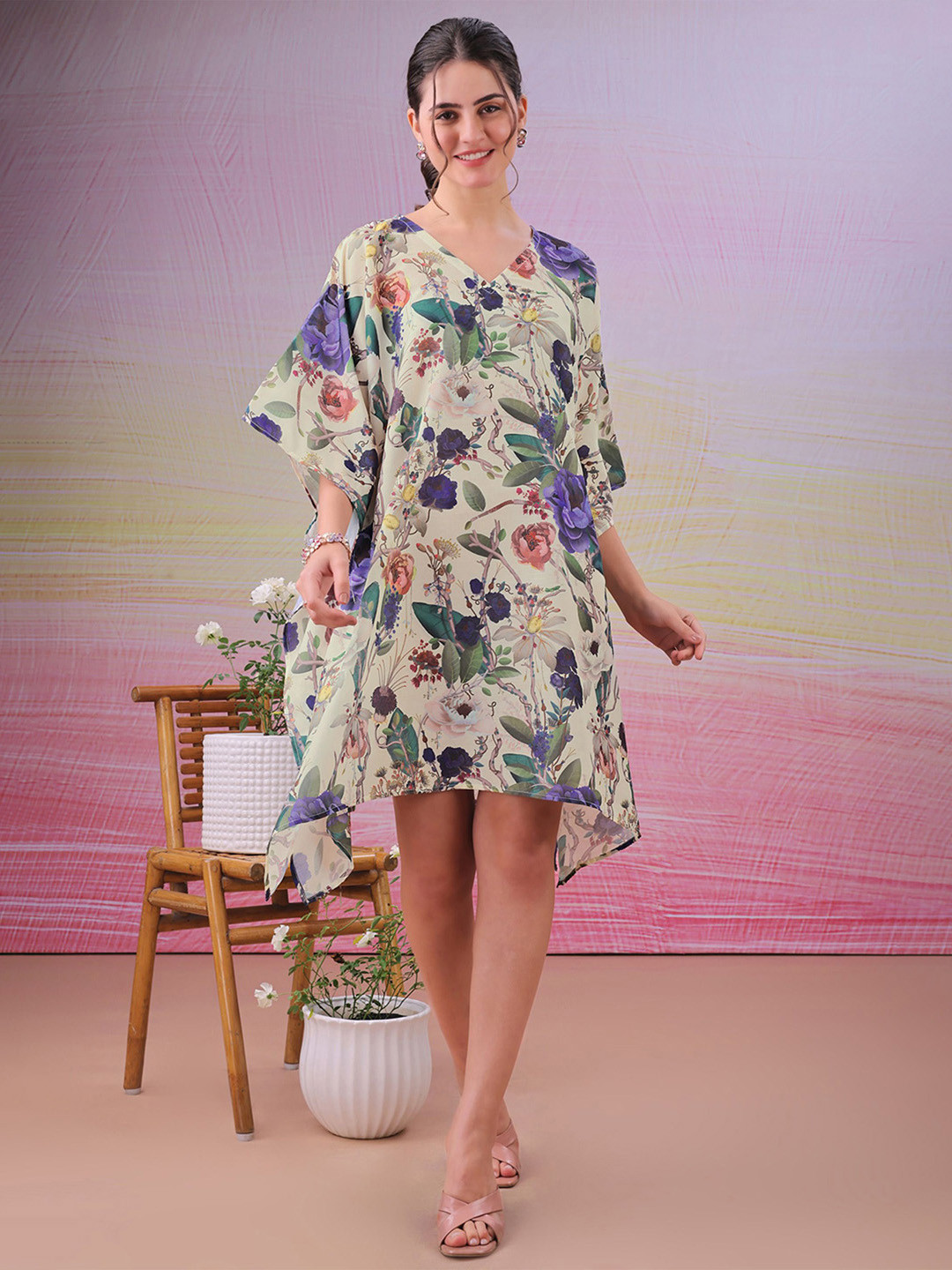 LABEL AARNA Dreamy Oasis Muslin Cotton Short Kaftan Dress