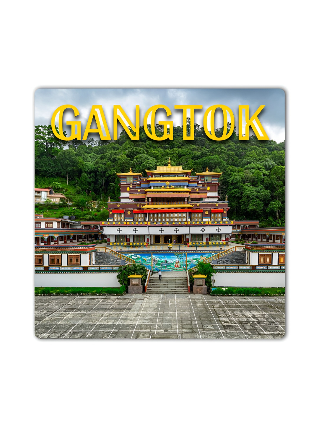 ARTBUG Green & Grey Gangtok City Printed Wooden Fridge Magnet