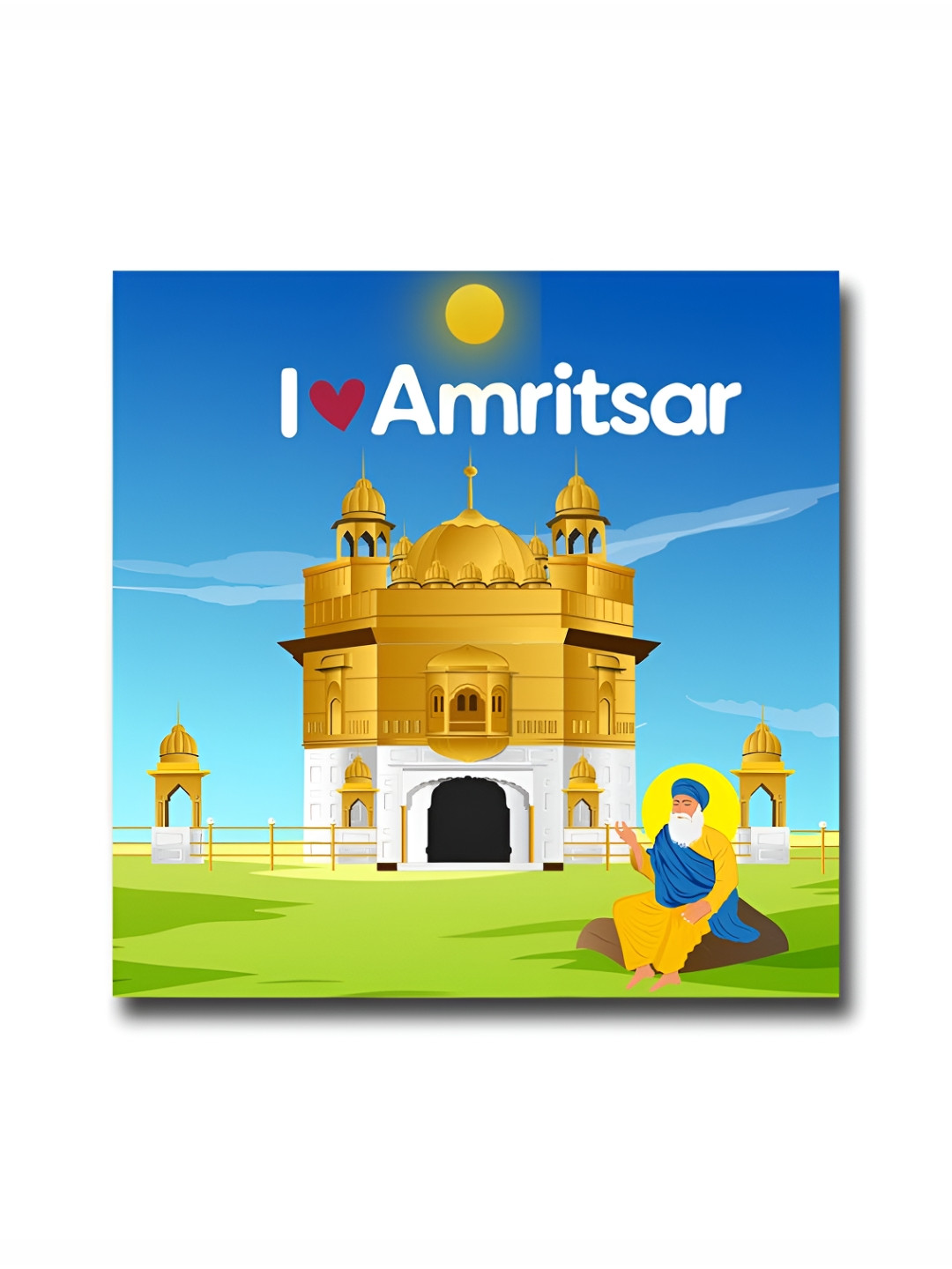 ARTBUG Blue & Green I love Amritsar City Printed Wooden FridgeMagnet