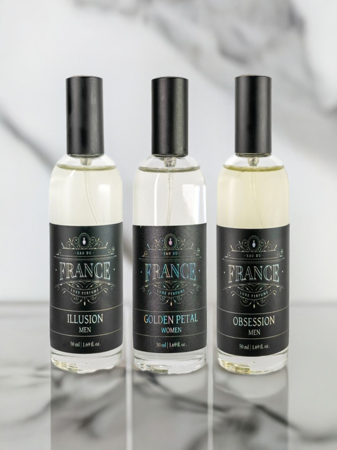 Eau DuFrance Set Of 3 Illusion Golden Petal & Obsession Eau De Parfum - 50 ml Each