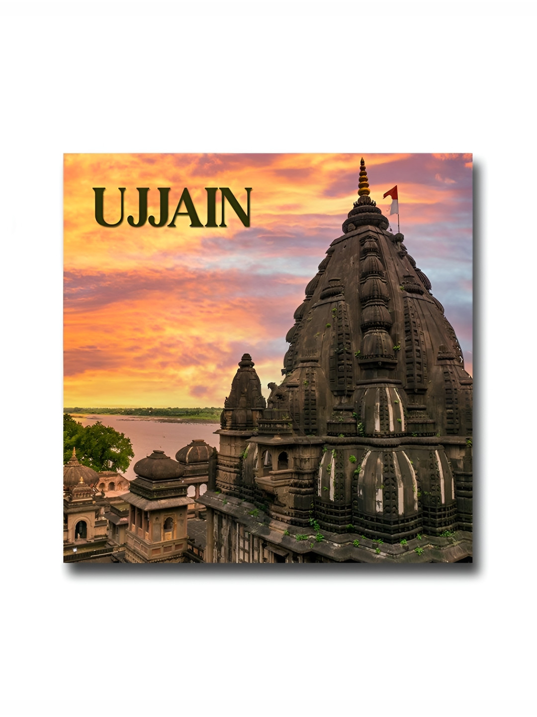 ARTBUG Brown & Yellow Ujjain City Printed Wooden Stylish Fridge Magnet