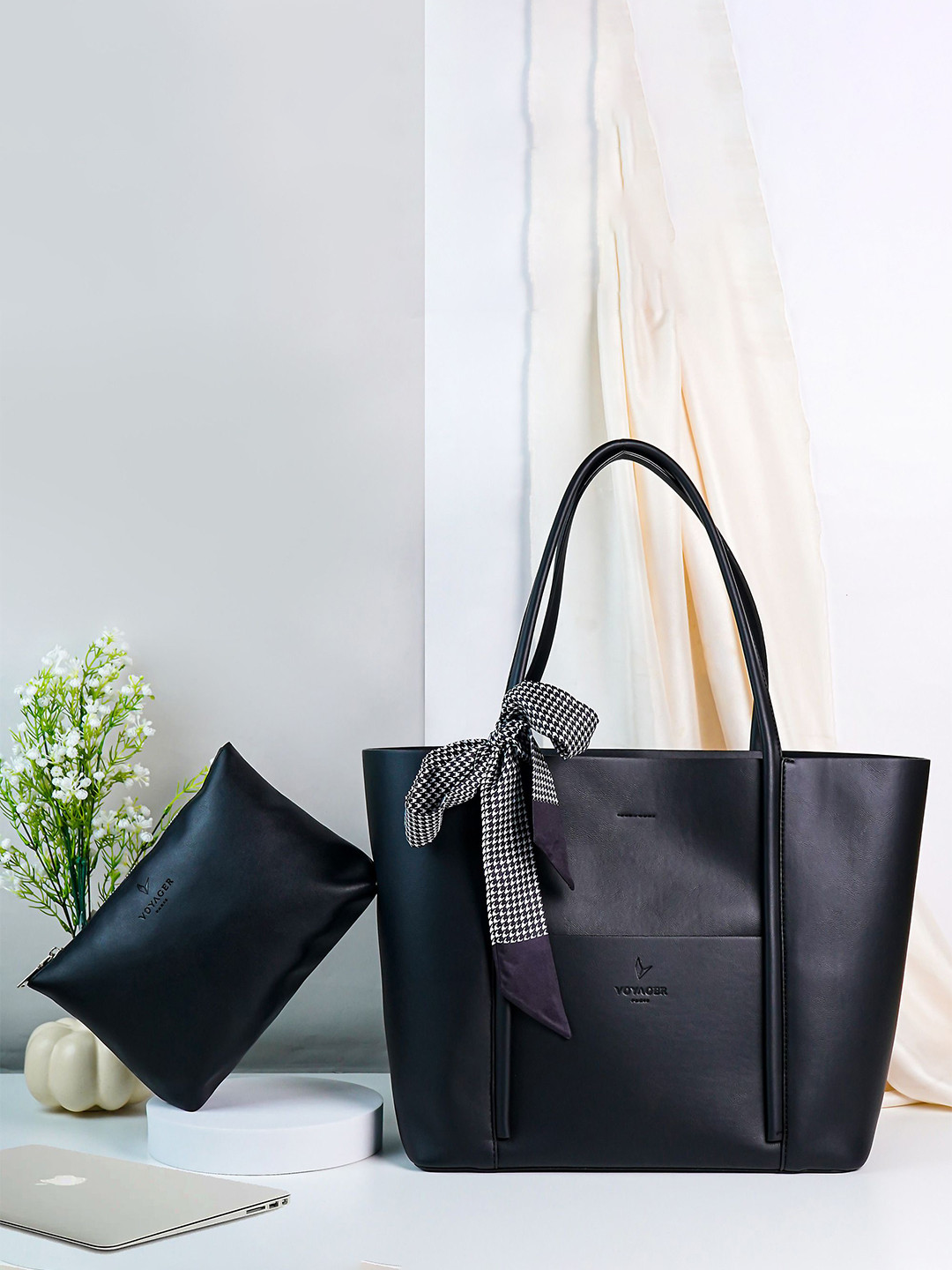 VOYAGER PARIS PU Shopper Tote Bag with Cut Work