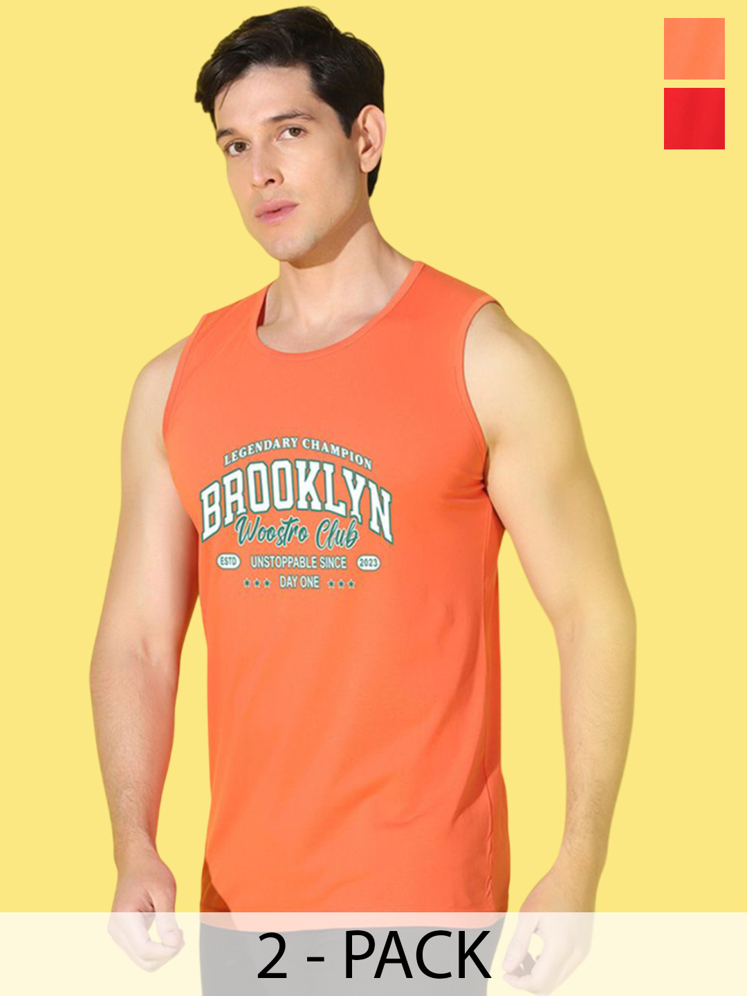 WOOSTRO Pack Of 2 Printed Combed Cotton GymInnerwear VWS26(BKLN ORANGE)(MORE RED)