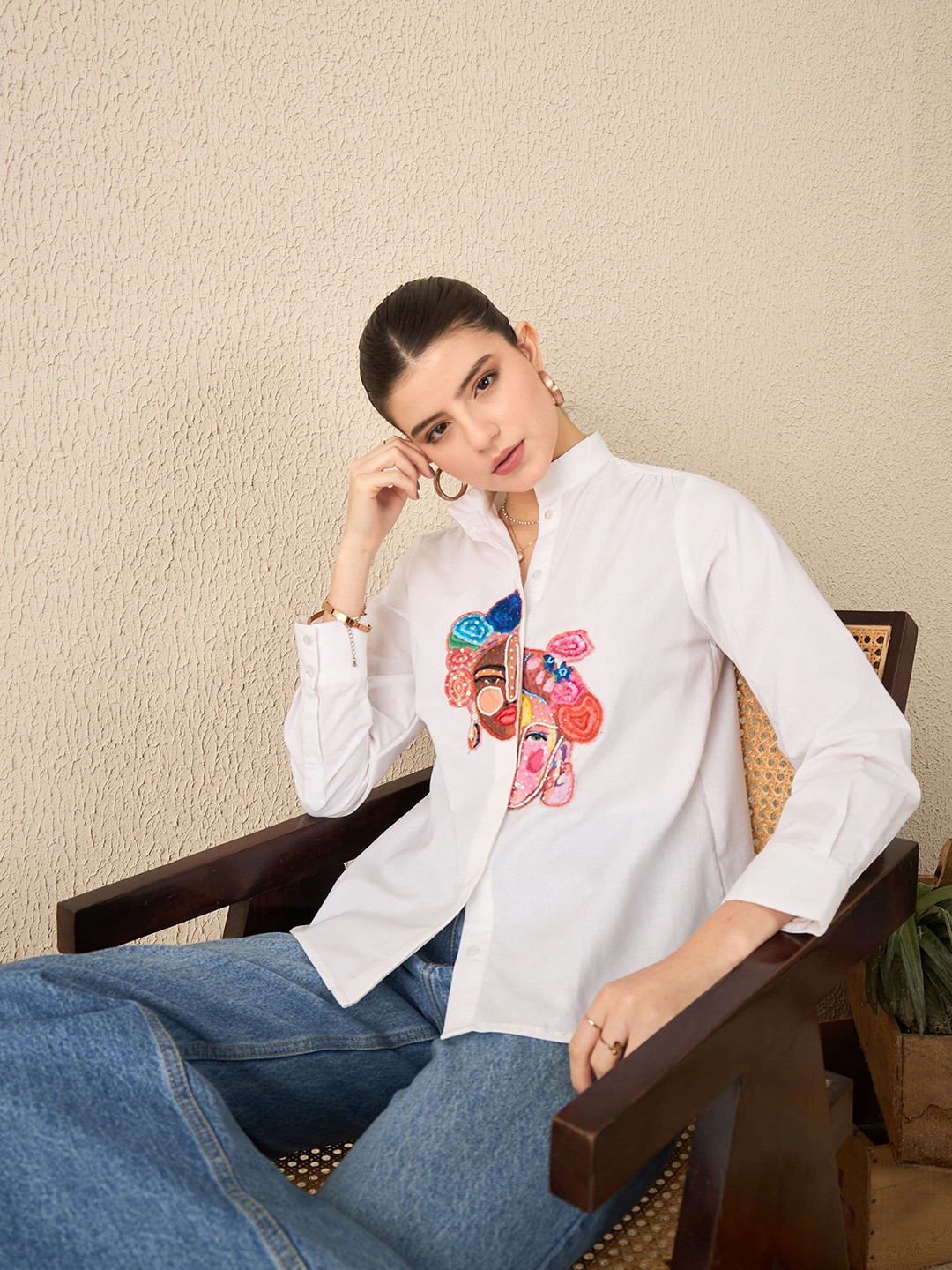 Uptownie Face Applique Cotton Shirt