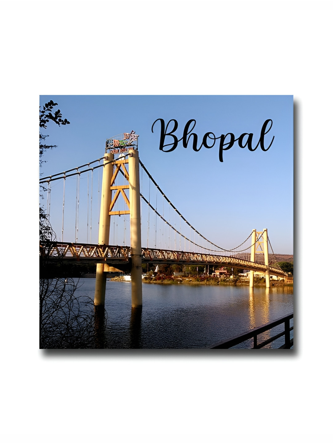 ARTBUG Blue & Beige Printed Bhopal City Wooden FridgeMagnet