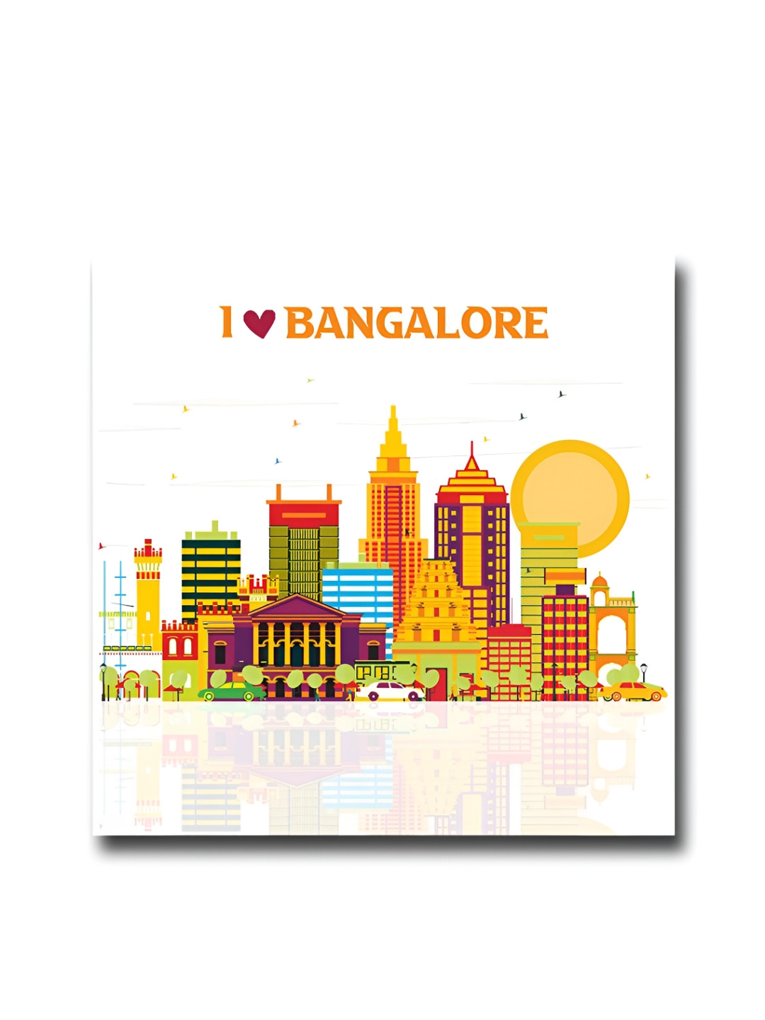 ARTBUG White & Yellow I love Bangalore City Printed Wooden FridgeMagnet