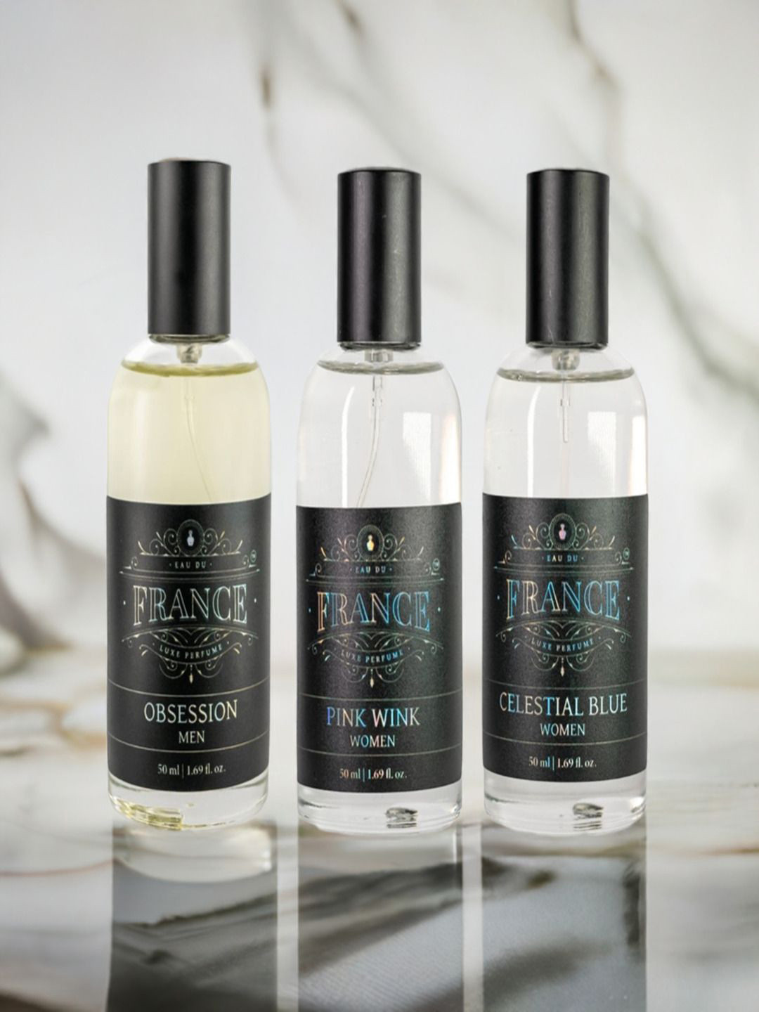 Eau DuFrance Set Of 3 Pink Wink Celestial Blue & Obsession Eau De Parfum - 50 ml Each