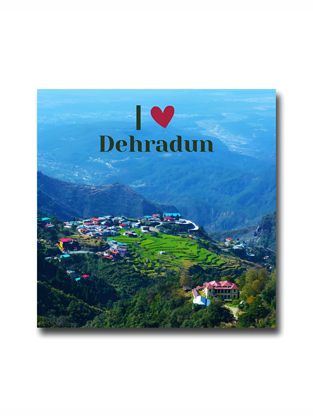 ARTBUG Blue & Green I love Dehradun City Printed Wooden FridgeMagnet