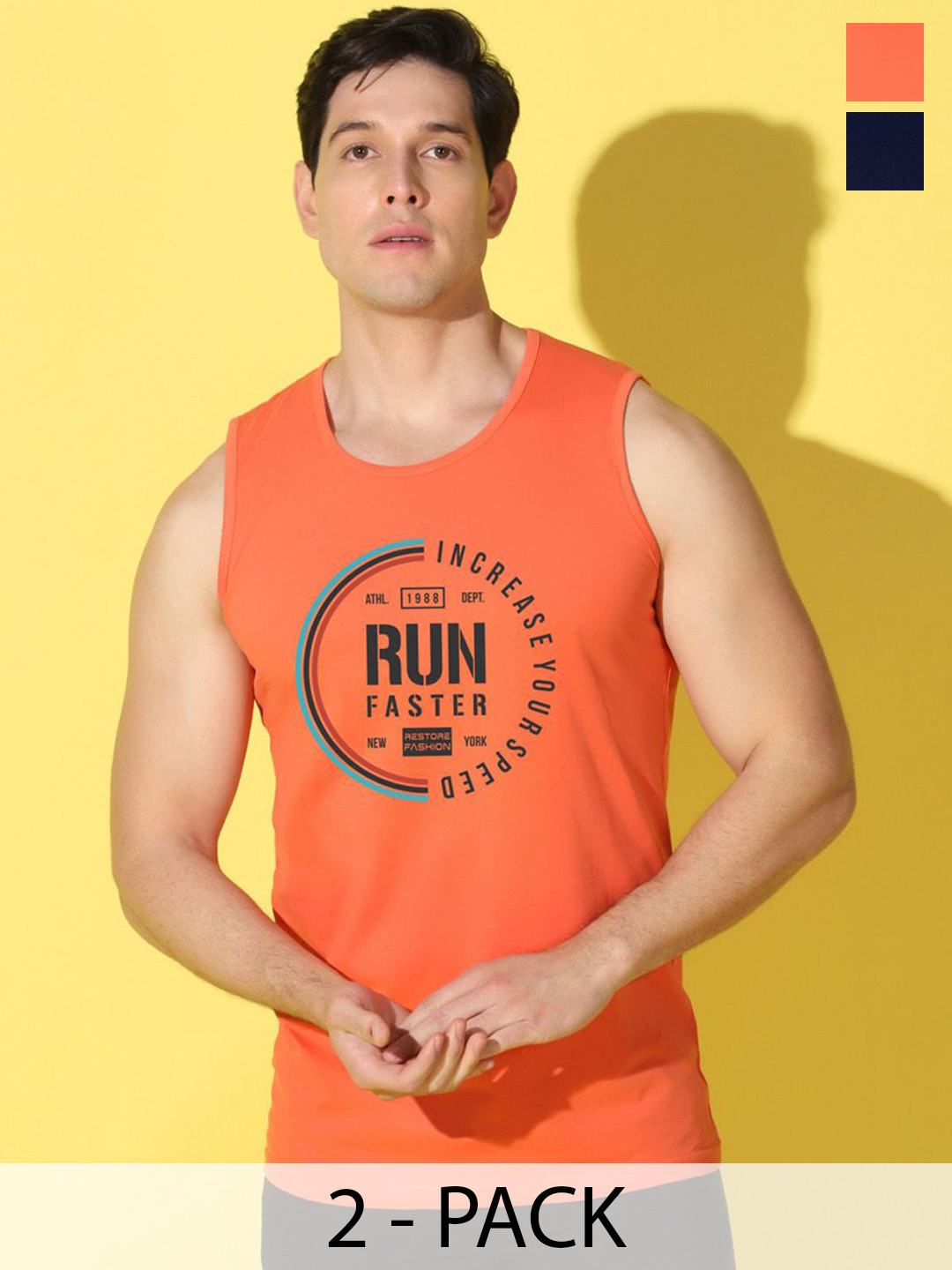 WOOSTRO Pack Of 2 Printed Super Combed Cotton Gym Vests WOOSTRO Pack Of 2 Printed Super Co