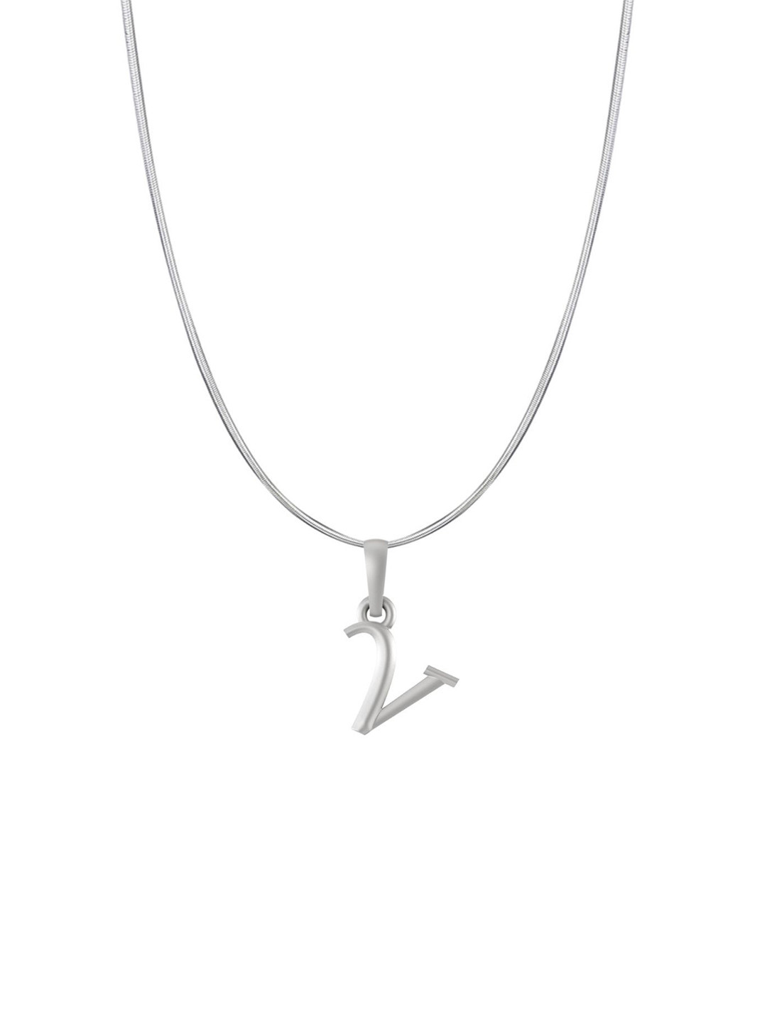 Metronaut Men 92.5 Sterling Silver V Alphabet Pendant with Snake Chain