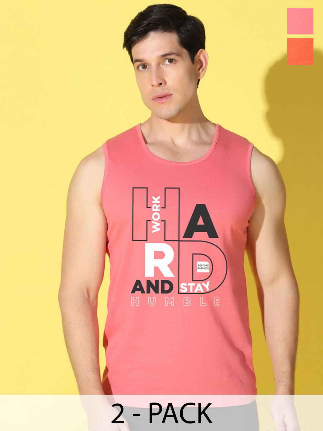 WOOSTRO Pack Of 2 Printed Combed Cotton GymInnerwear VWS26(HARD PEACH)(HARD ORANGE)