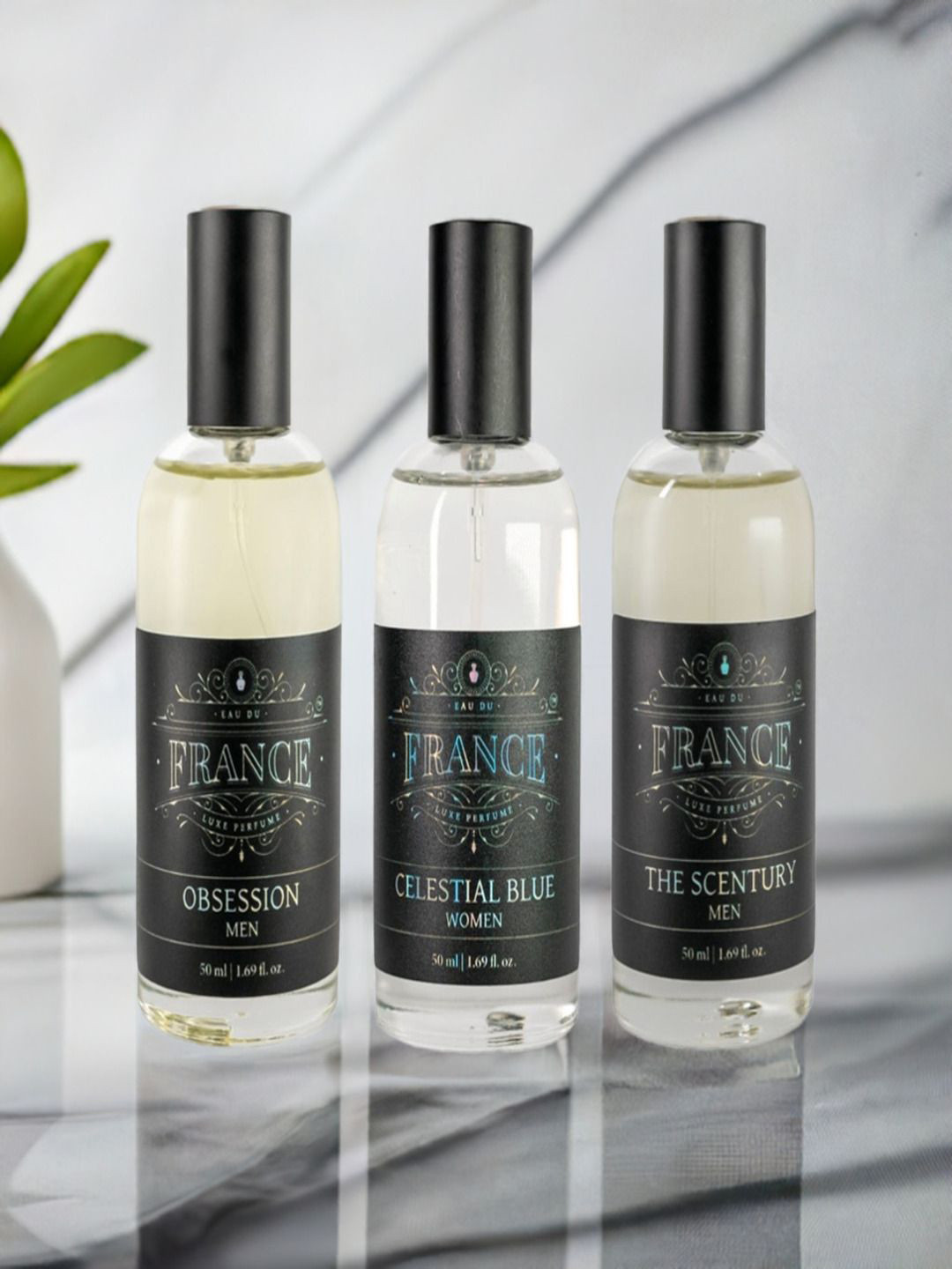 Eau DuFrance Set Of 3 Celestial Blue Obsession & The Scentury Eau De Parfum - 50 ml Each