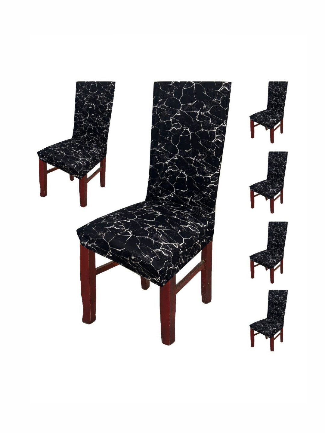 GIFTS ISLAND Set Of 6 Black Marble Printed Chair Covers