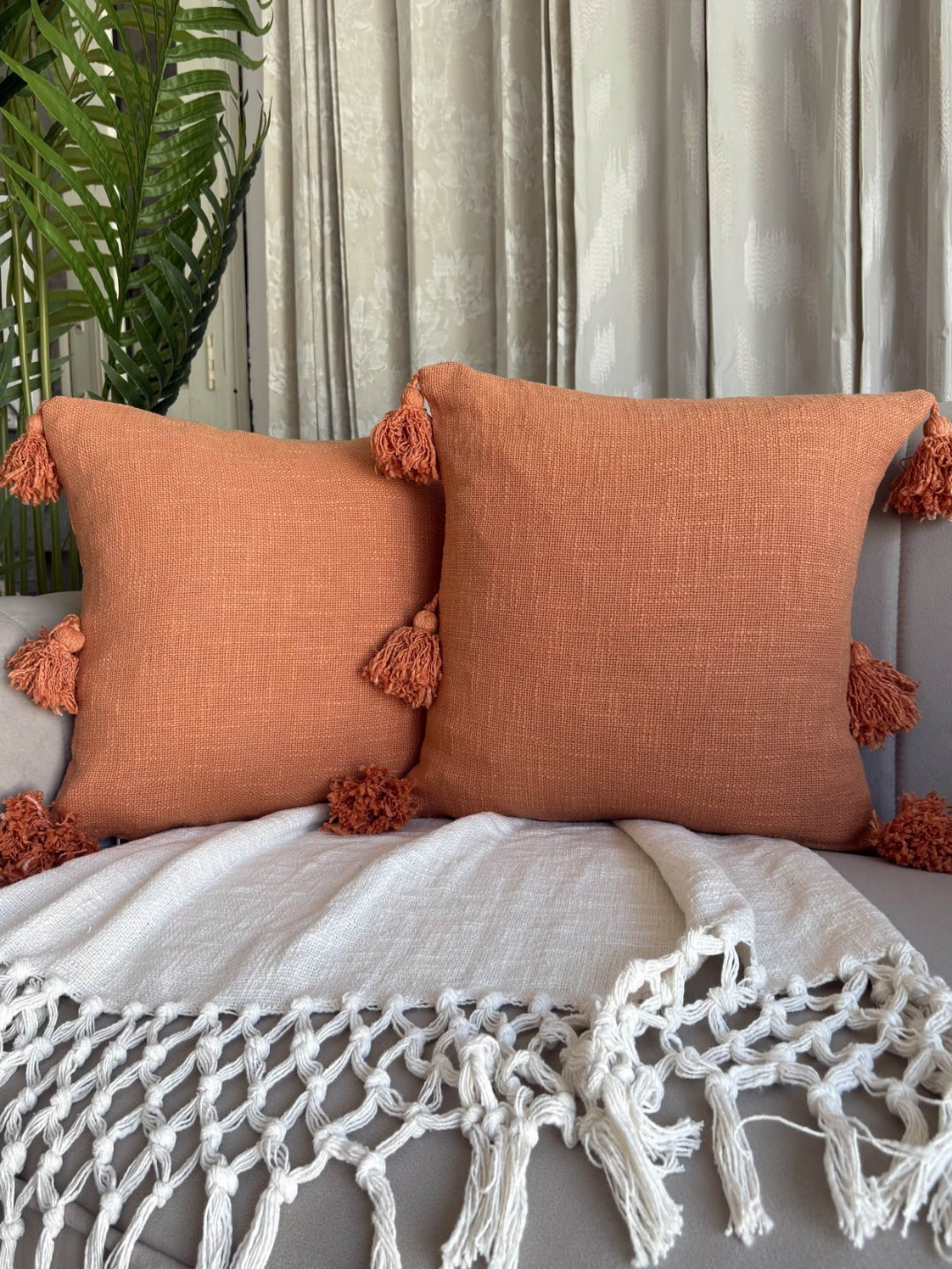 EXPORT HOUSE Breathable Cotton 2 Pcs Square Cushion Covers - 16 x 16 In