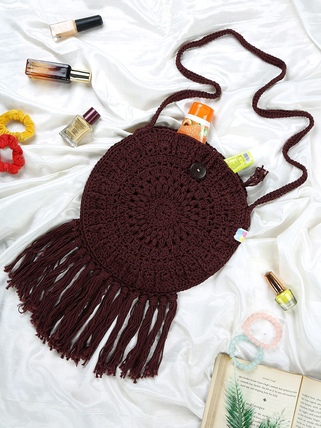 Magic Needles Bucket Hobo Bag with Tasselled
