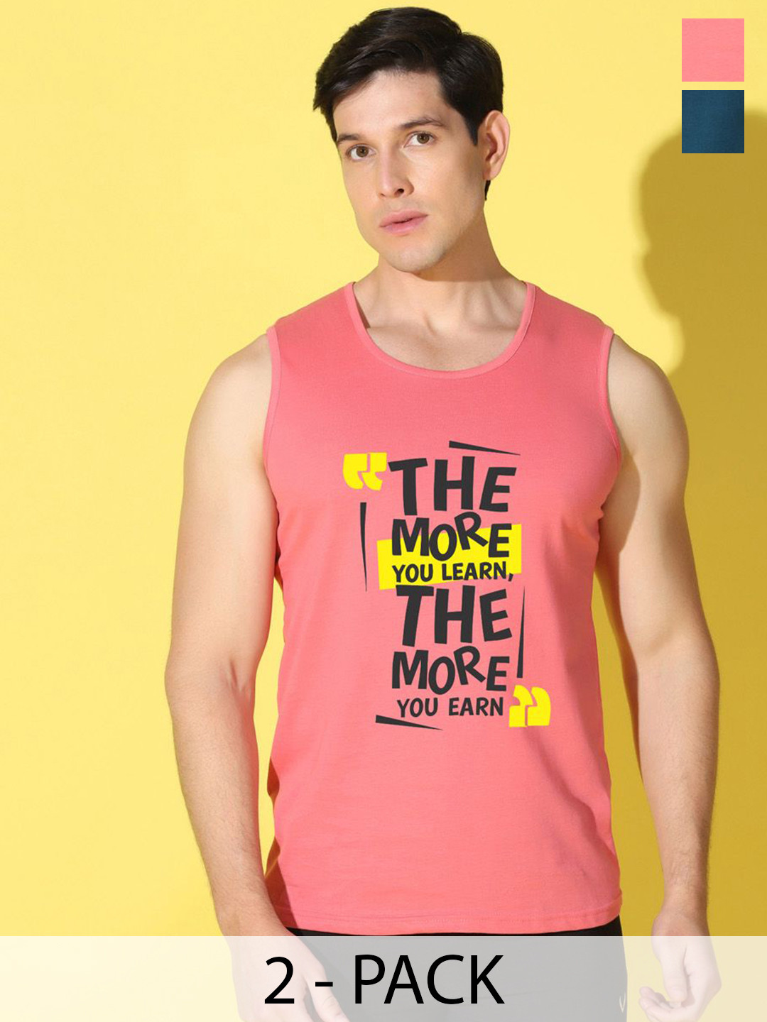WOOSTRO Pack Of 2 Printed Combo Cotton Innerwear VestsVWS26(MORE PEACH)(RUN PEACOCK)