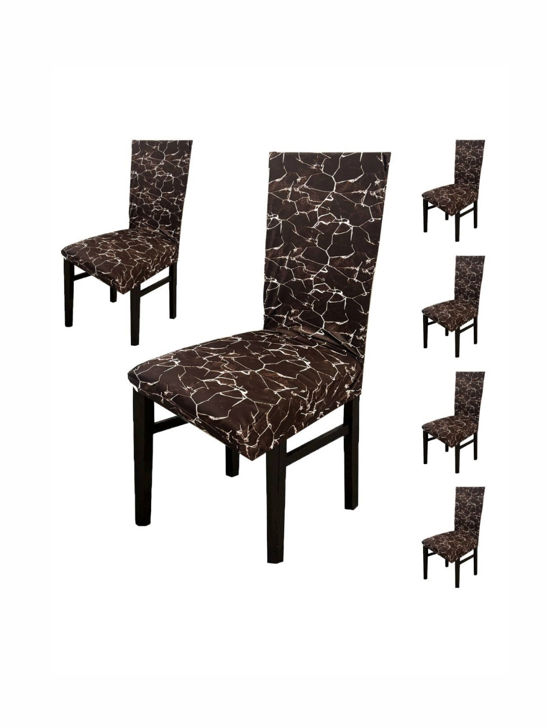 GIFTS ISLAND Set Of 6 Brown Marble Printed Chair Covers