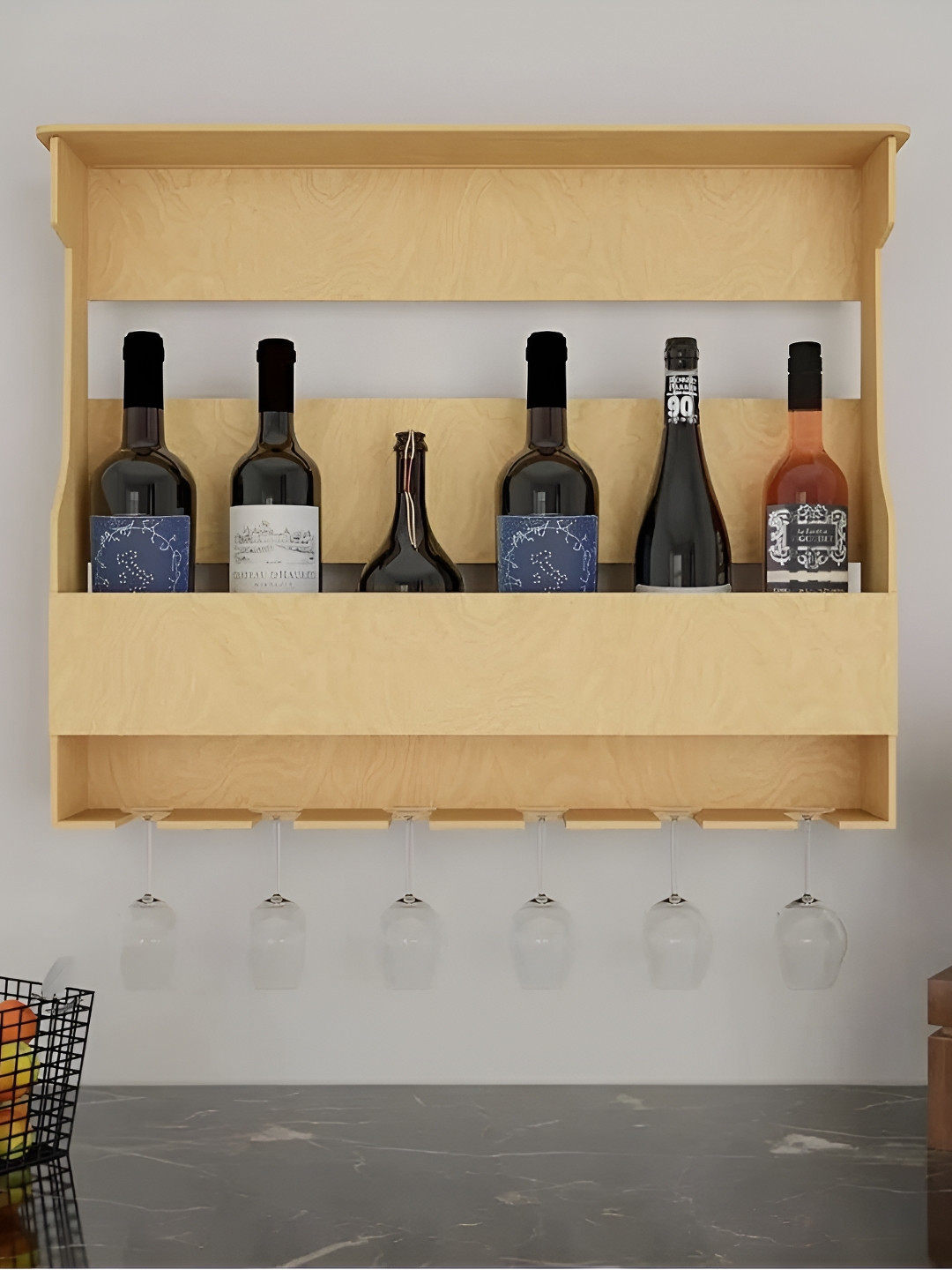 DEKORSTATION Beige Oak Finish Wood Bar Wall Shelf