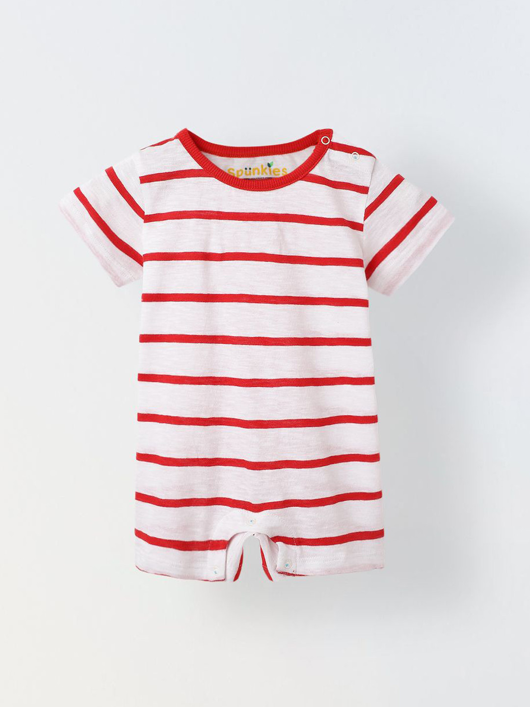 SPUNKIES Infant White & Red Stripe Cotton Round Neck Rompers