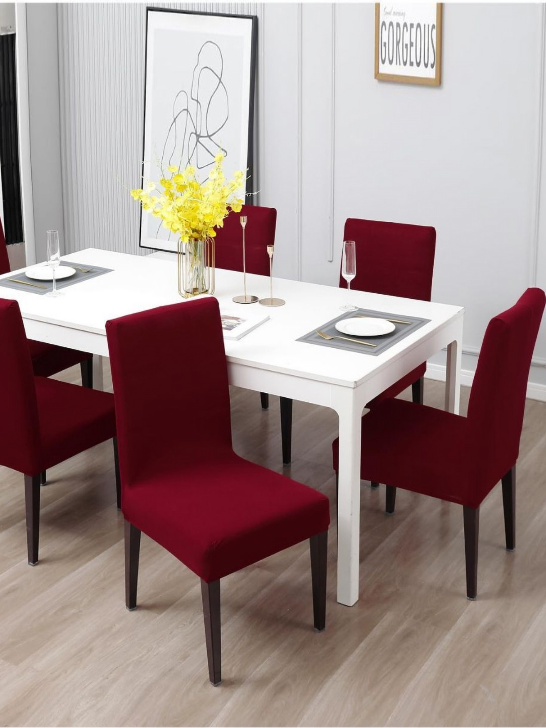 GIFTS ISLAND Set Of 6 Maroon Chair Covers