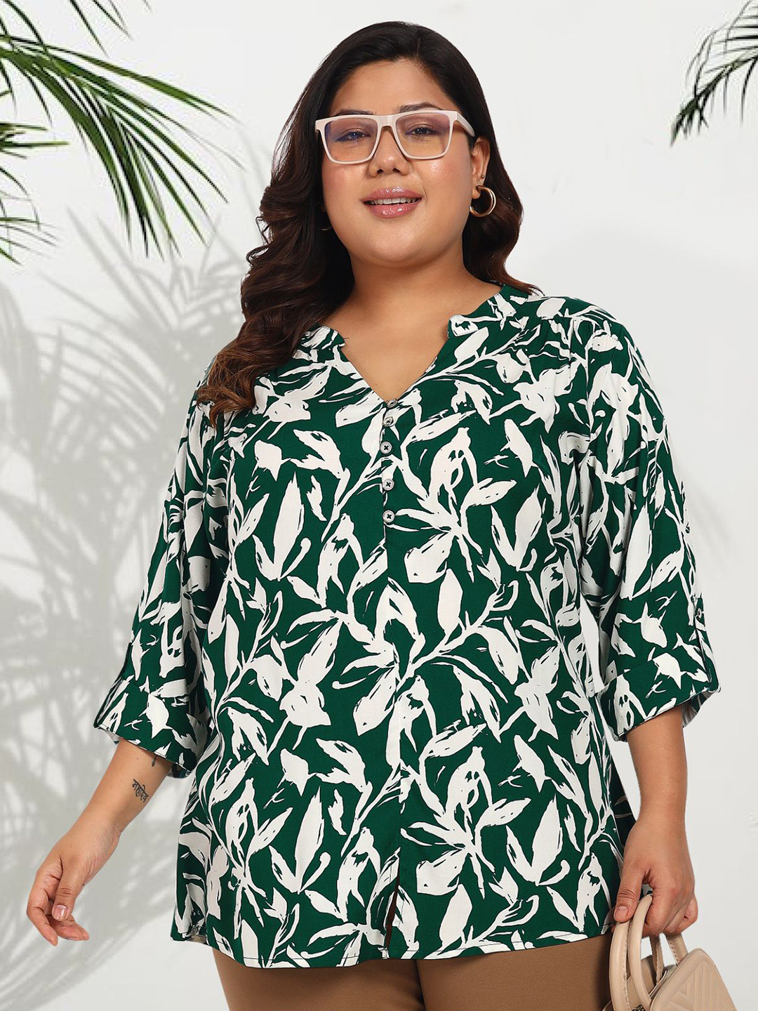 wild U Women Plus Size Tropical Print Top
