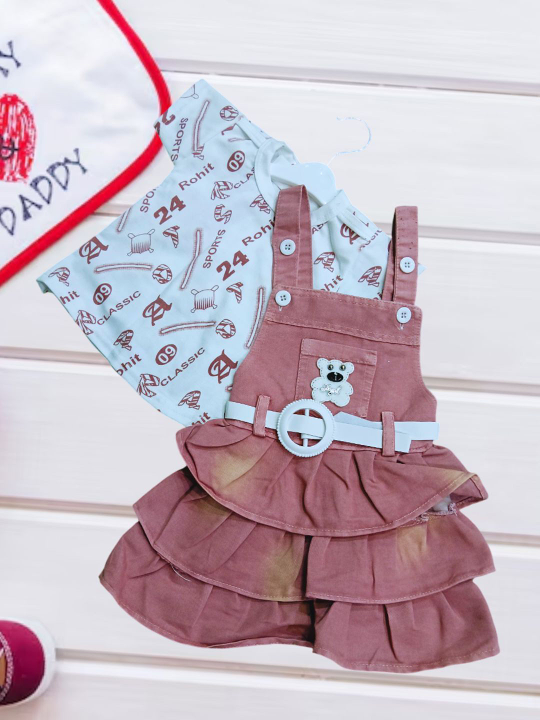 BAESD Girls Self Designed Pure Cotton Dungaree With T-Shirt