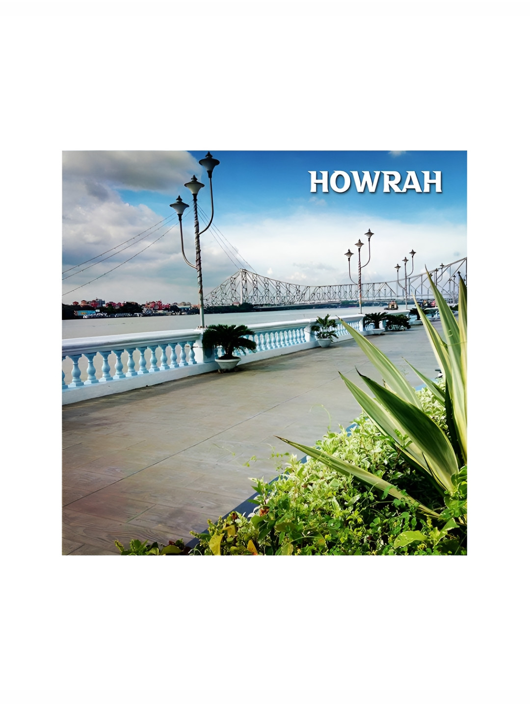 ARTBUG Blue & Green Printed Howrah City Wooden FridgeMagnet