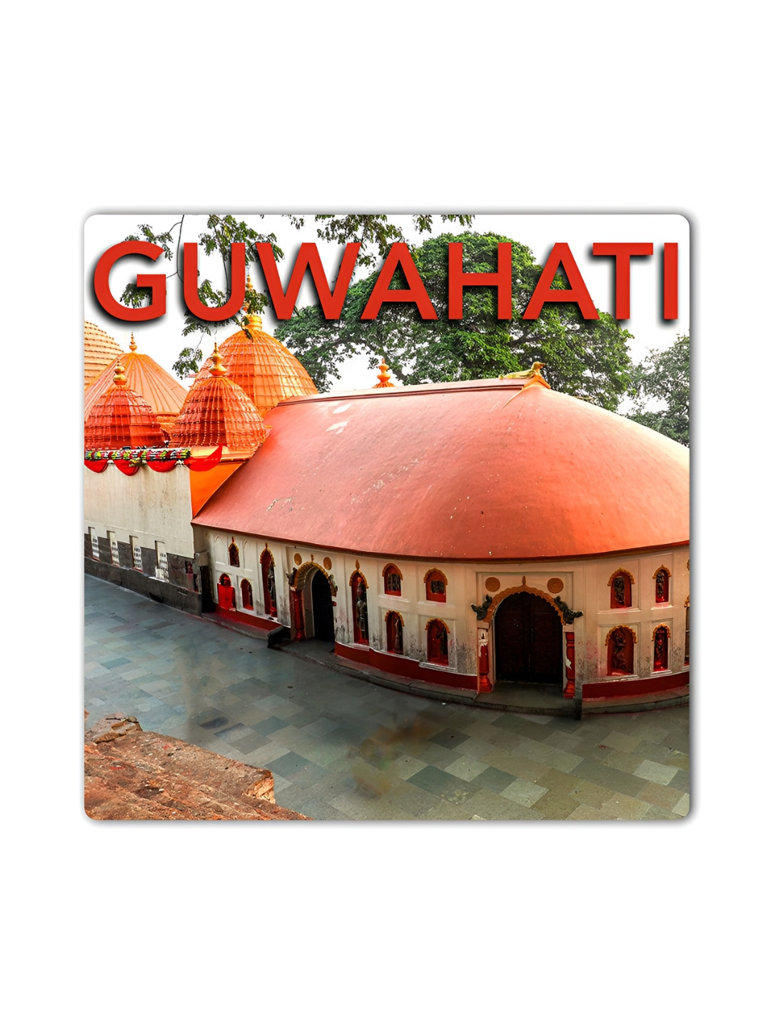 ARTBUG Red & Beige Guwahati City Printed Wooden FridgeMagnet