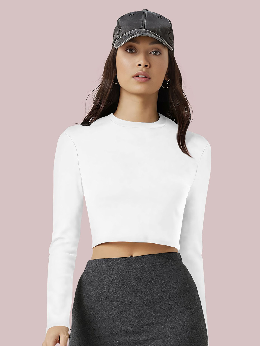 Dream Beauty Fashion top-167-tally-white Women Solid Round Neck Full Sleeve Top