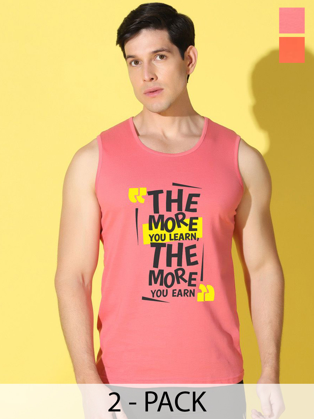 WOOSTRO Pack Of 2 Printed Combed Cotton GymInnerwear VWS26(MORE PEACH)(RUN ORANGE)