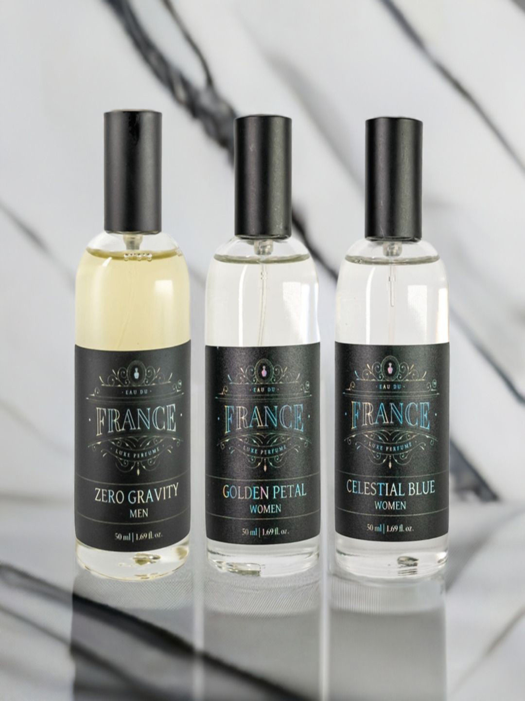 Eau DuFrance Set Of 3 Zero Gravity, Golden Petal & Celestial Blue EDP - 50 ml Each