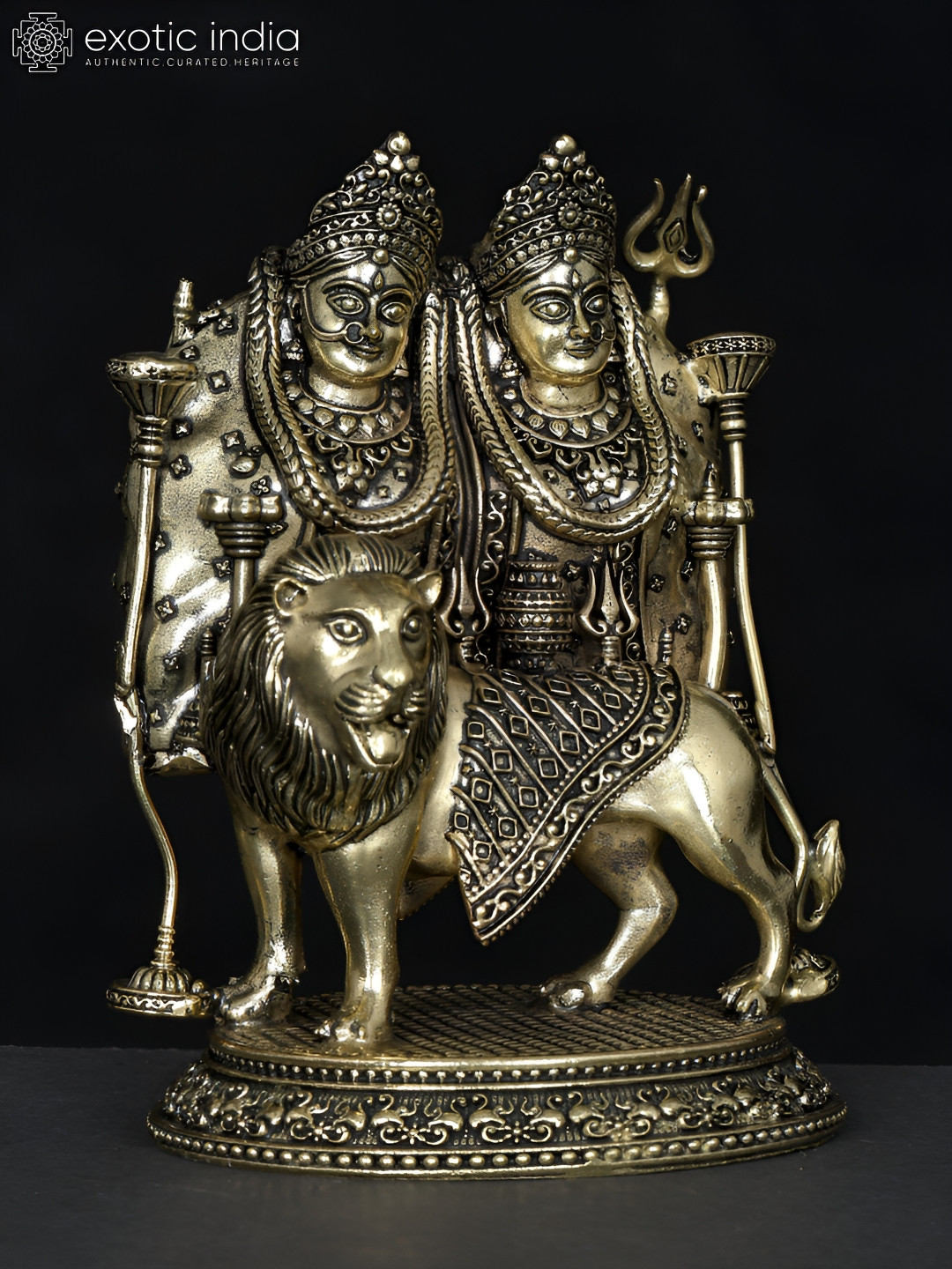 Exotic India Chamunda Devi Gold Brass Metallic Prayer Room Small Showpiece - 3 Inches