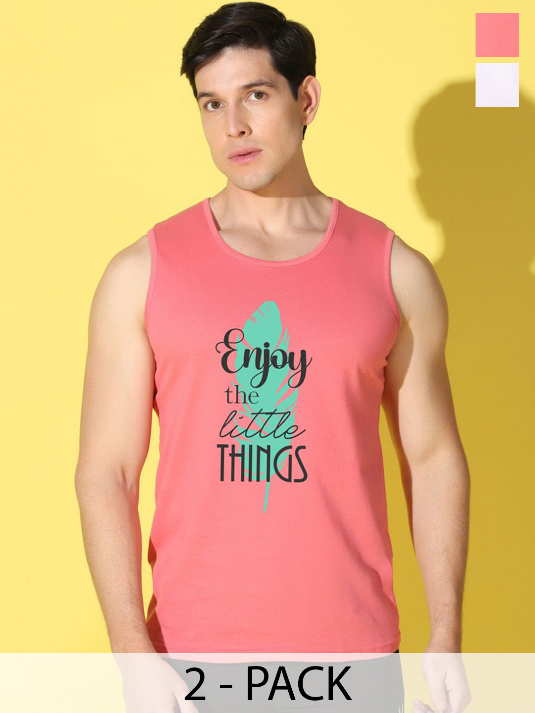 WOOSTRO 2-Pc Printed Odour-Free Cotton Innerwear Vests VWS26(ENJOY PEACH)(98 WHITE)
