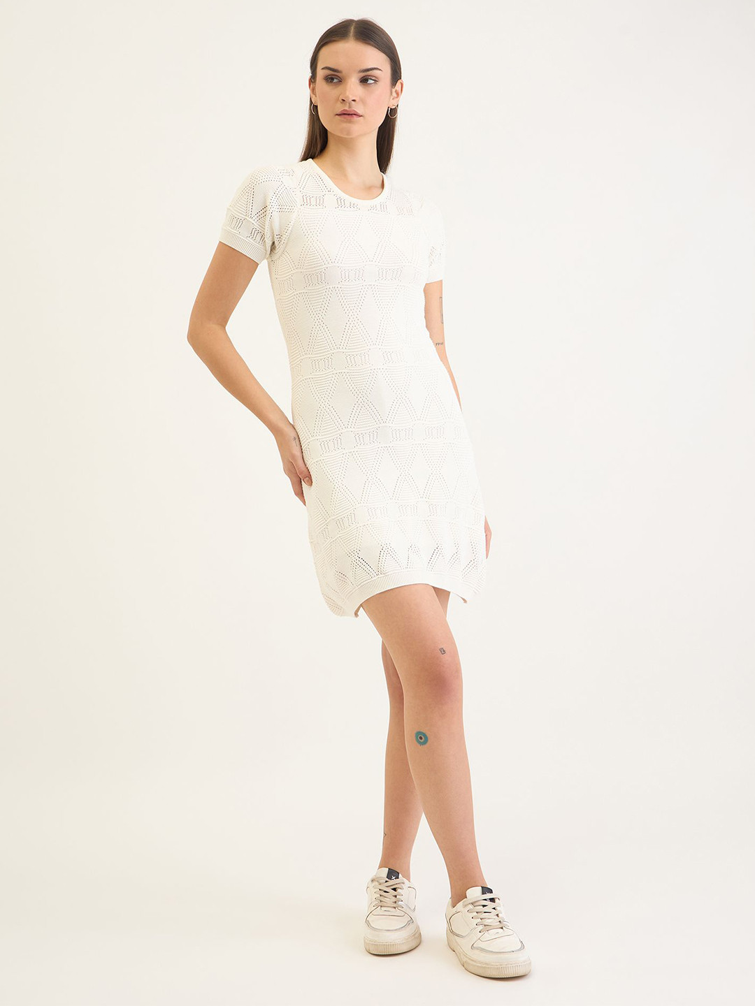 ELLE Round Neck Fitted Stretchable Knitted T-Shirt Dress