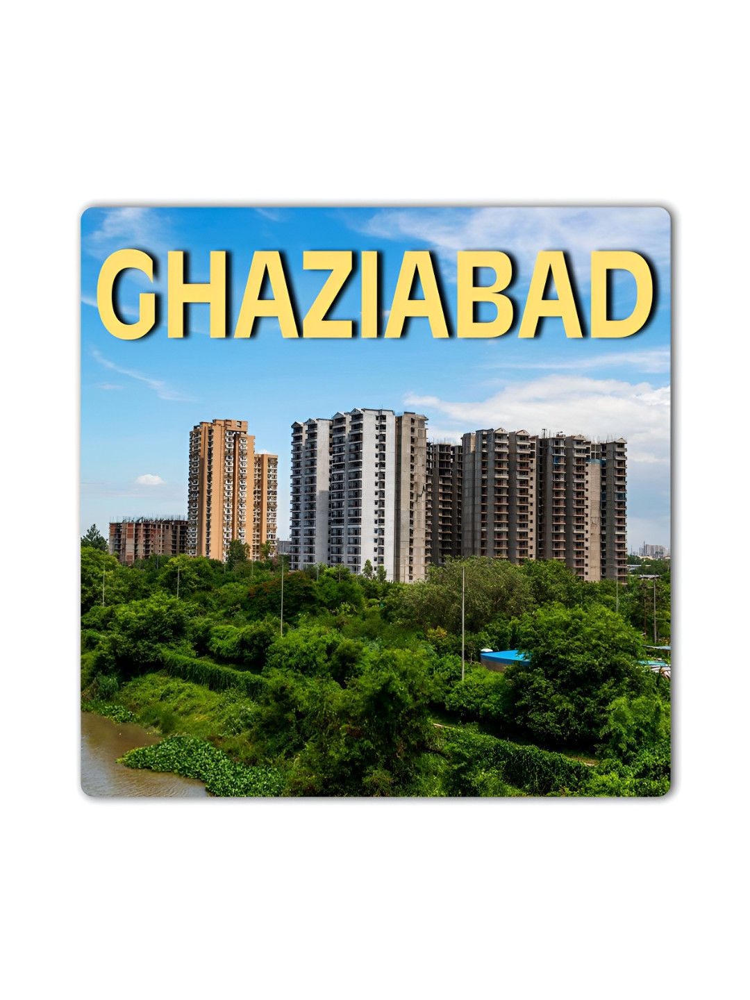 ARTBUG Blue & Green Ghaziabad City Printed Wooden FridgeMagnet