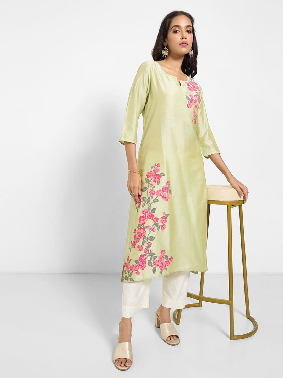 RANGMANCH BY PANTALOONS Women Floral Printed Flared Sleeves Patchwork Kurta